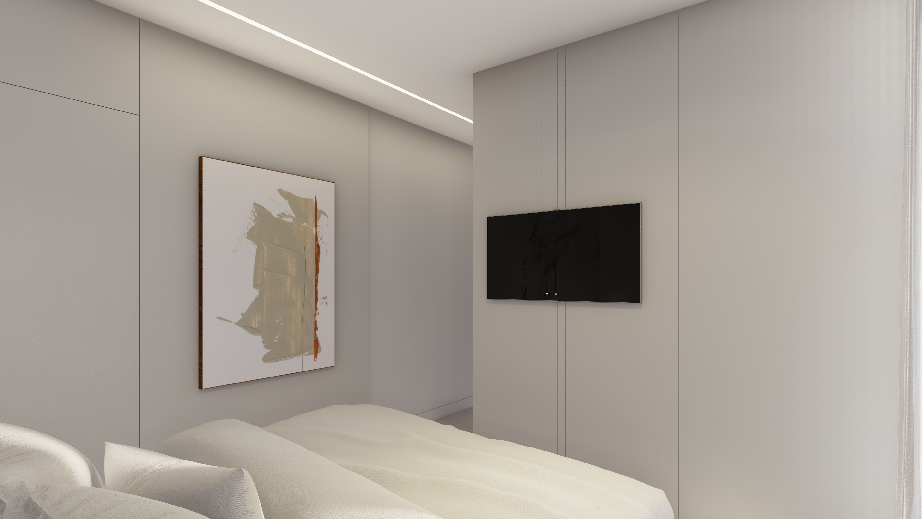 Detalhe de marcenaria com TV embutida