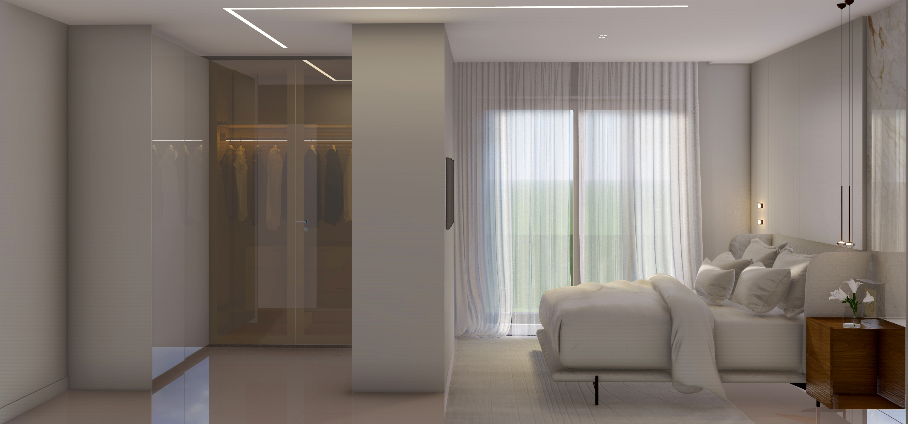 Closet de portas em vidro fumê